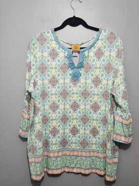 Ruby Rd. Blue & Coral  Tunic Top Size Large